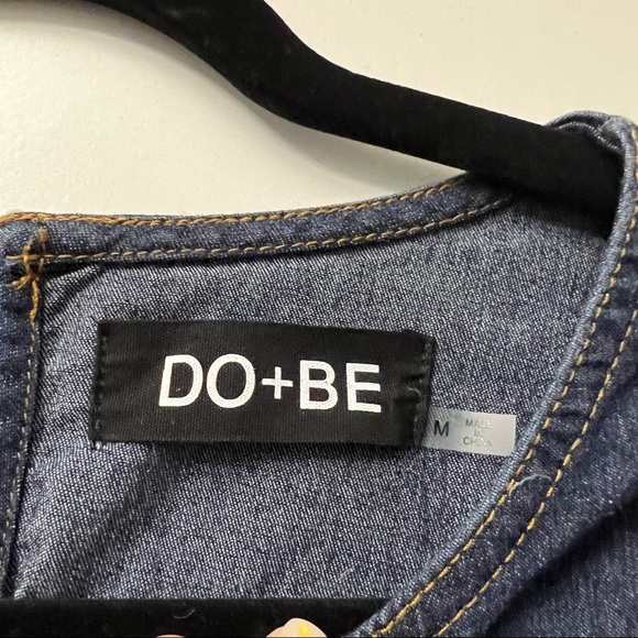 Dark Wash Denim Puff-Sleeve Long Belted Contrast Stitching Shirt Top Blouse Sz M - Picture 11 of 14